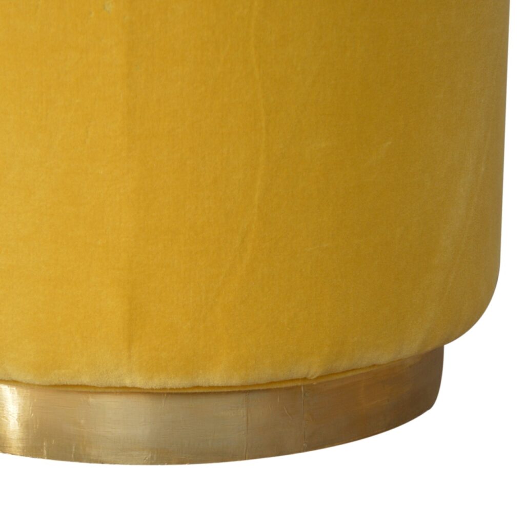 IN818 - Mustard Velvet Footstool with Gold Base - Image 5