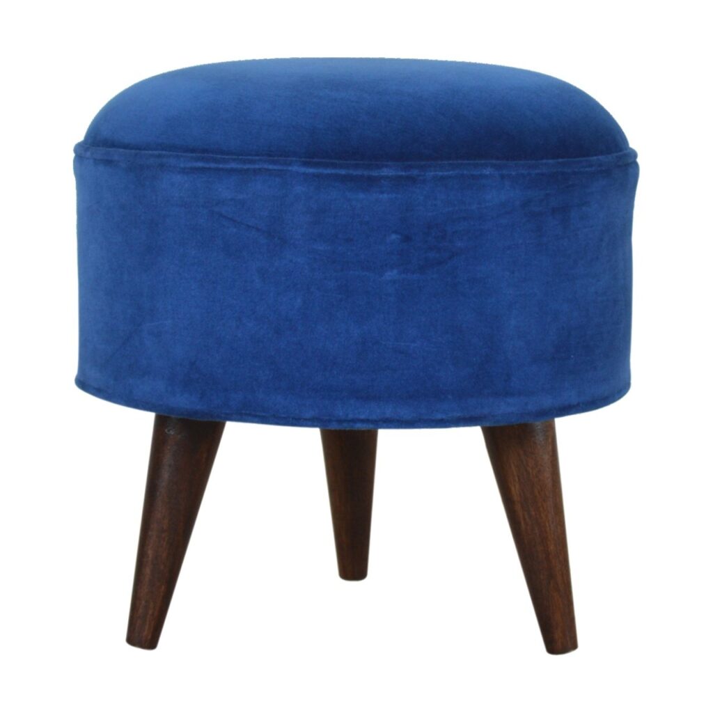 Royal Blue Velvet Nordic Footstool - Image 8