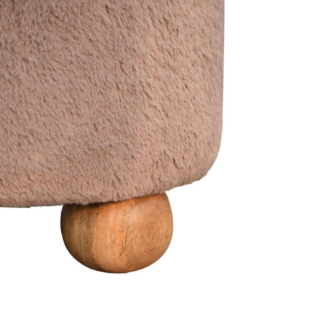 Mocha Faux Fur Round Ball Footstool - Image 8