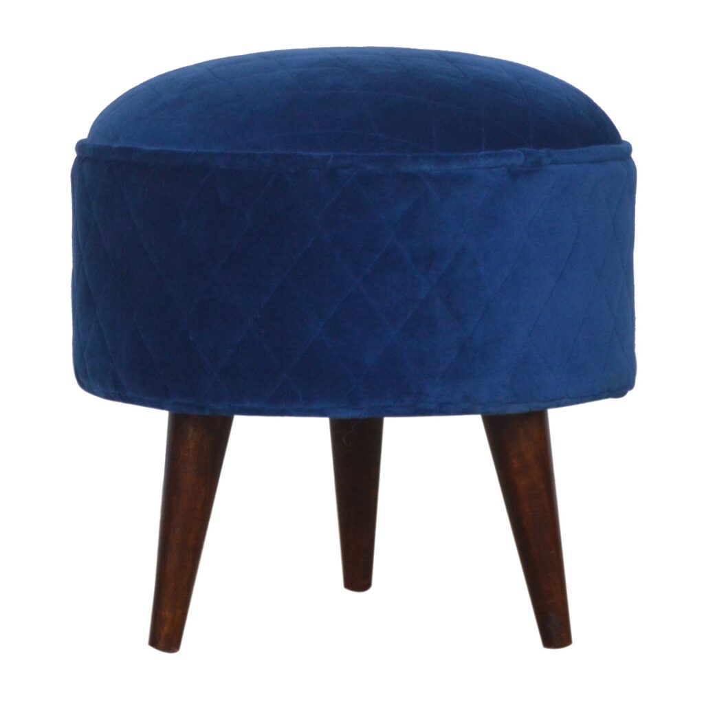 Quilted Blue Velvet Footstool - Image 2