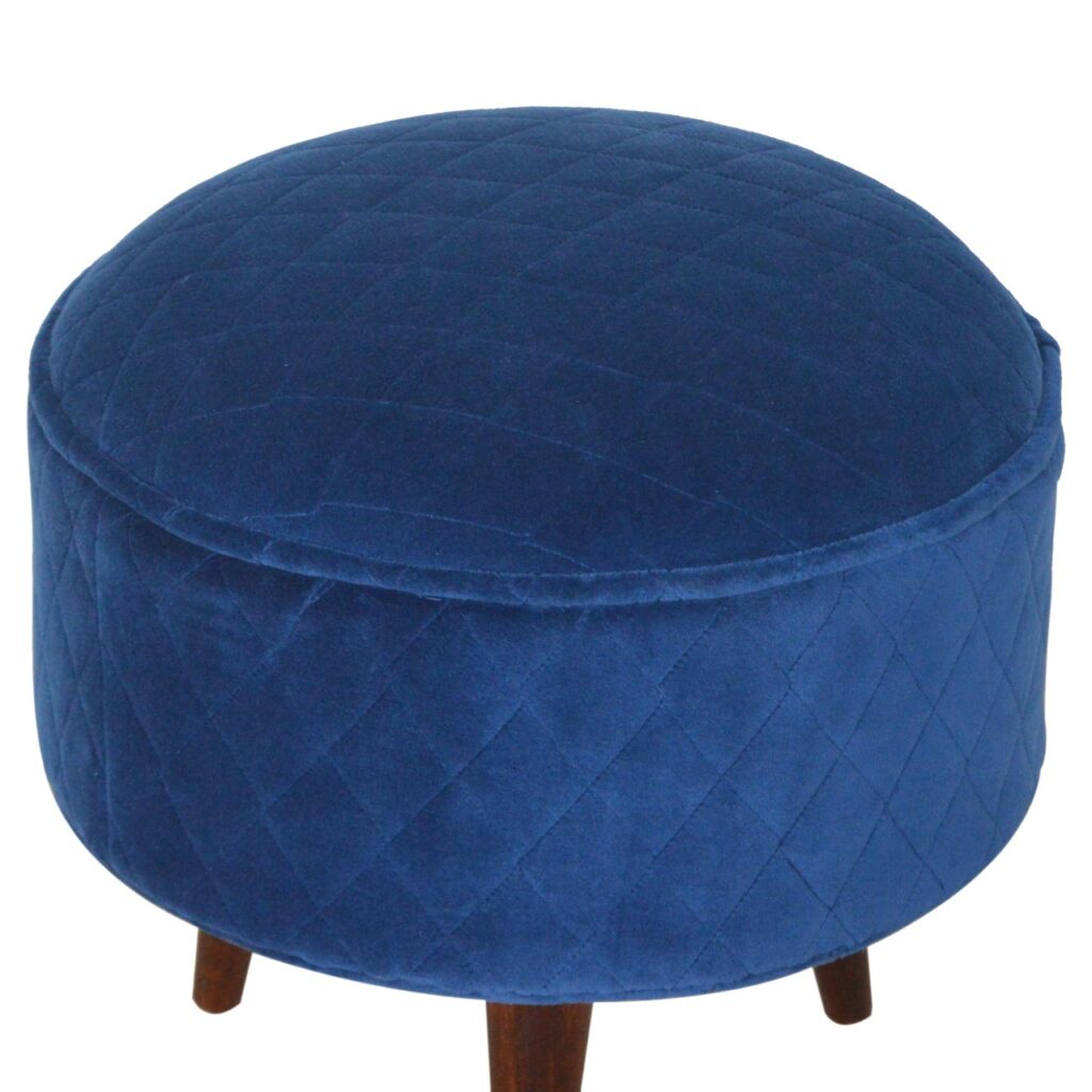 Quilted Blue Velvet Footstool - Image 3