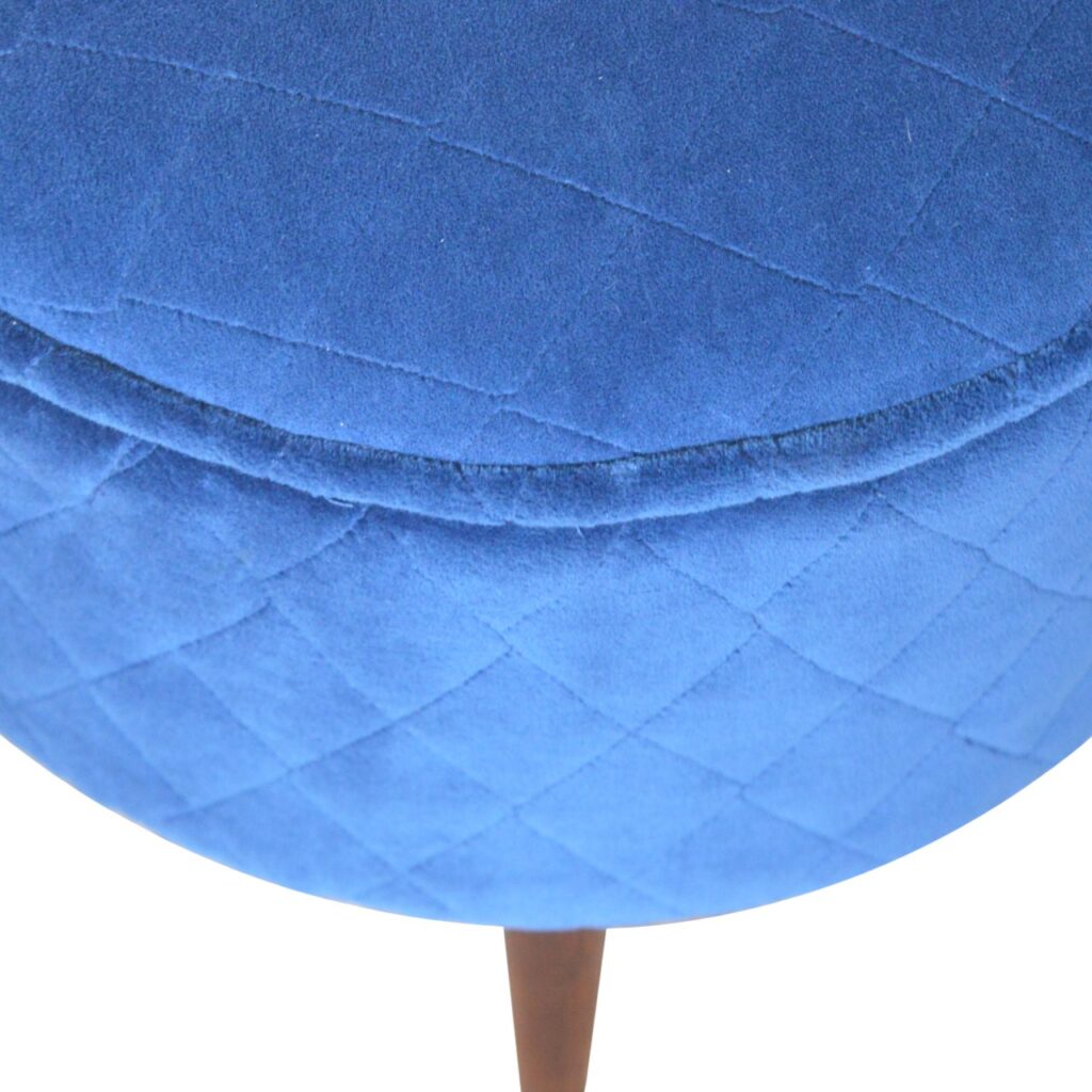 Quilted Blue Velvet Footstool - Image 5