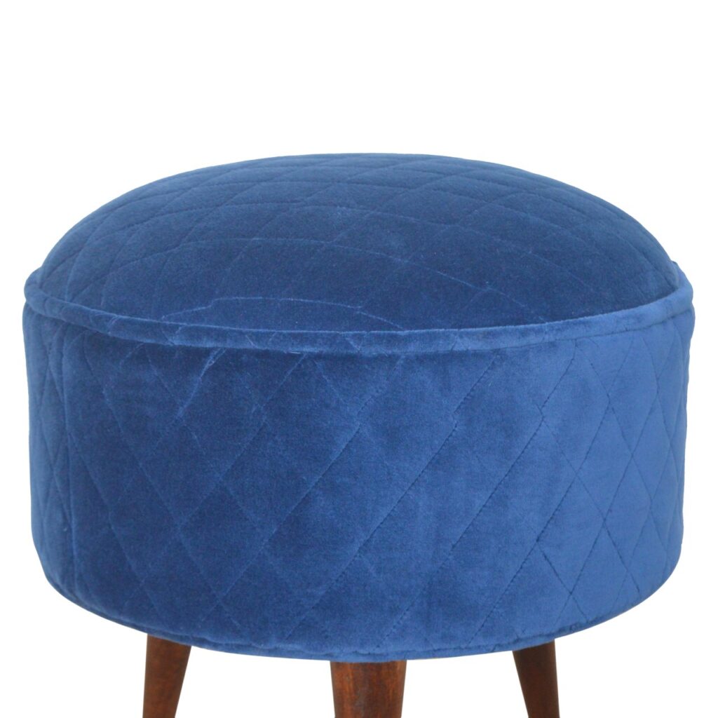 Quilted Blue Velvet Footstool - Image 6