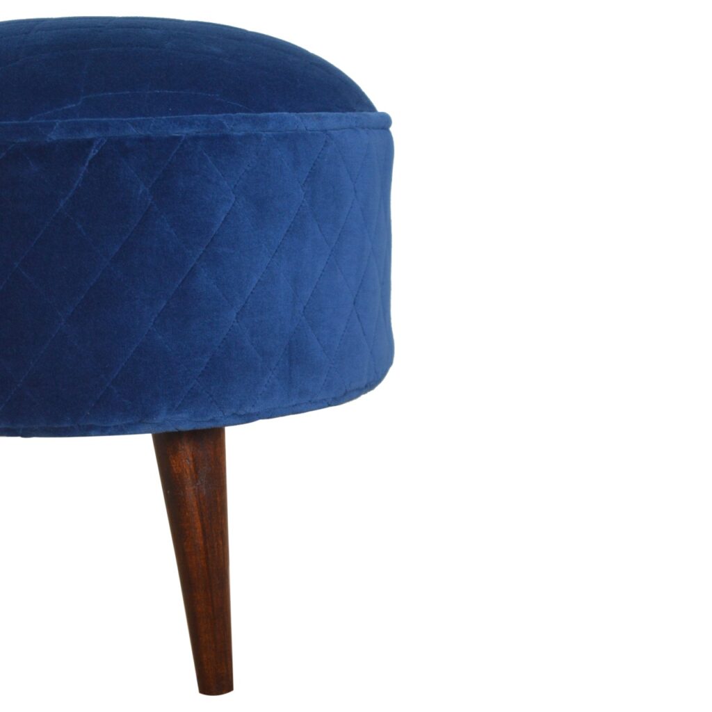 Quilted Blue Velvet Footstool - Image 7