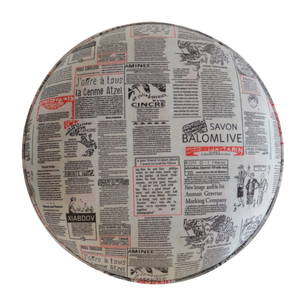 IN1018 - Round Footstool with News Print Velvet - Image 5