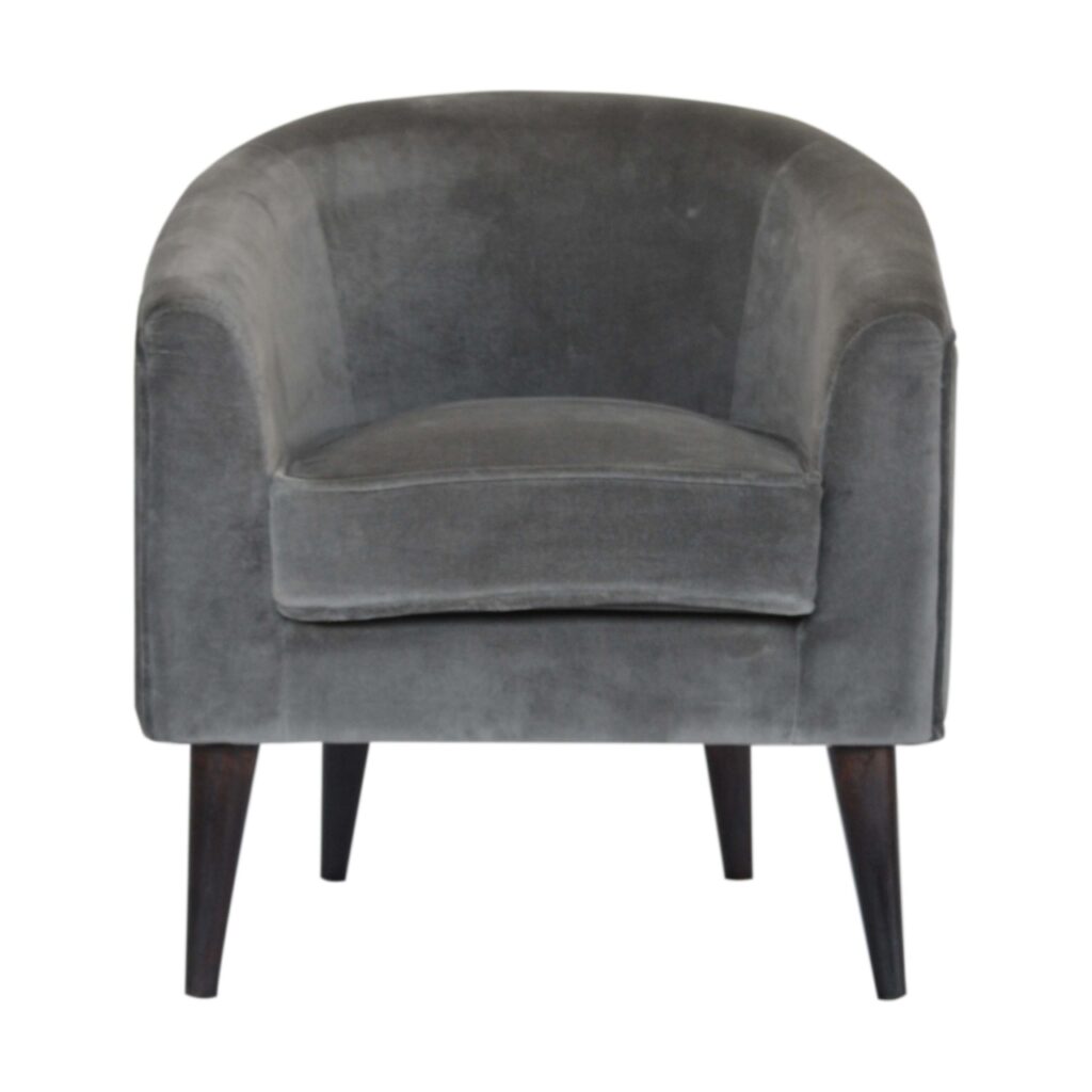 Grey Velvet Nordic Style Armchair - Image 2