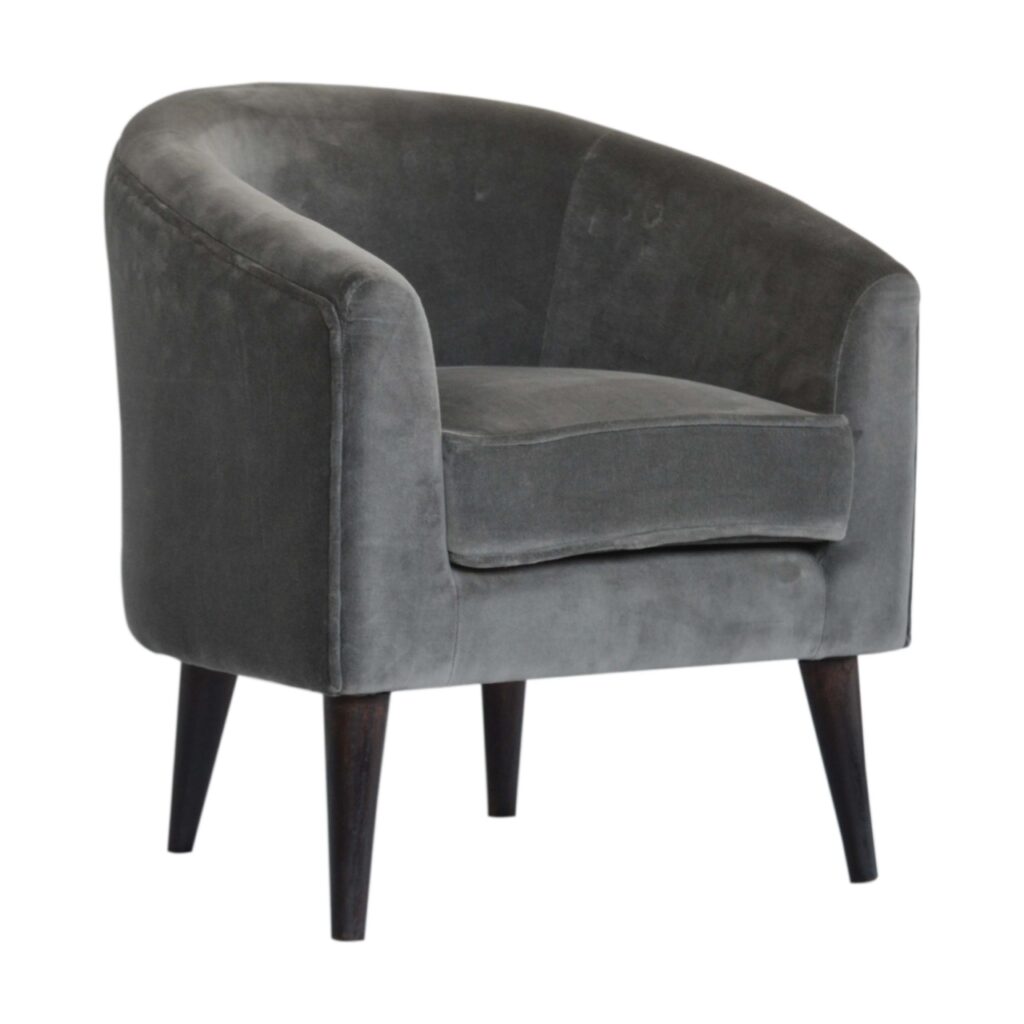 Grey Velvet Nordic Style Armchair - Image 3