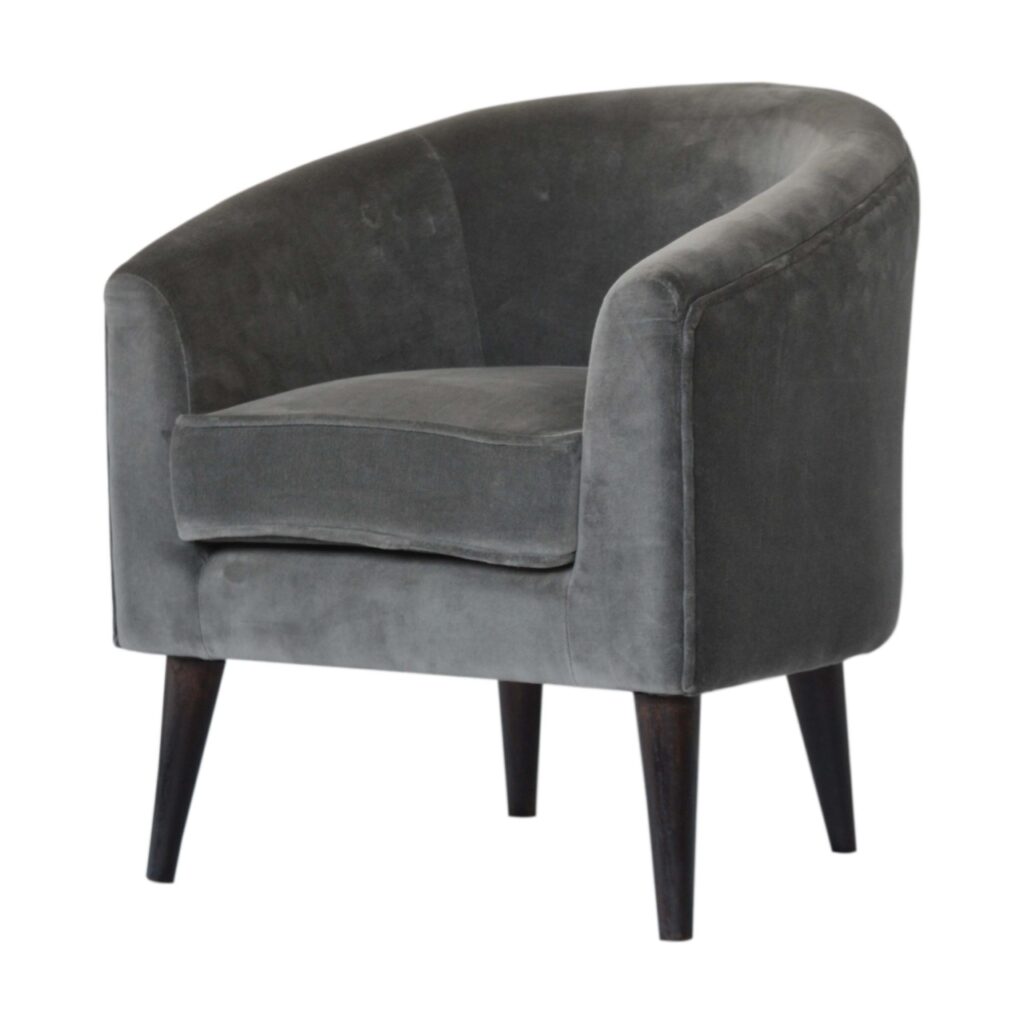 Grey Velvet Nordic Style Armchair - Image 4