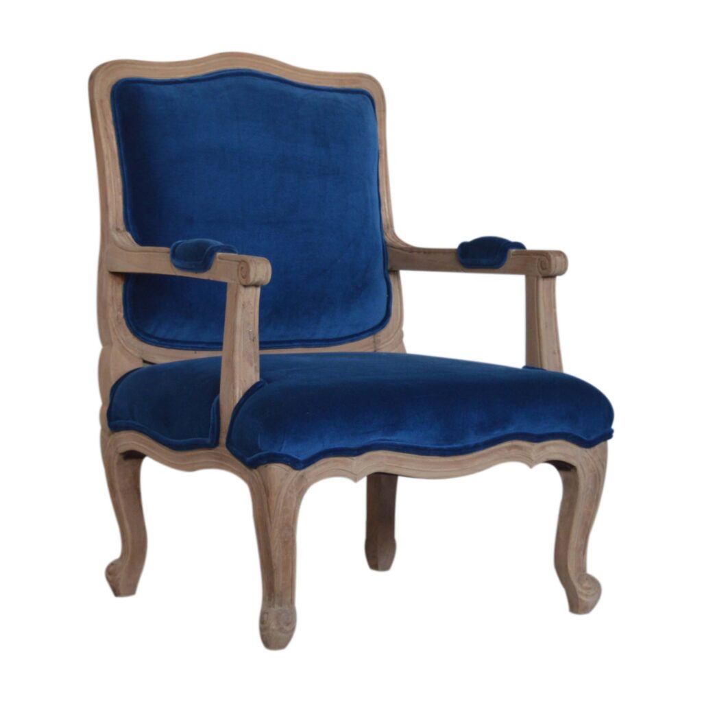 Royal Blue Velvet French Chair - Image 3