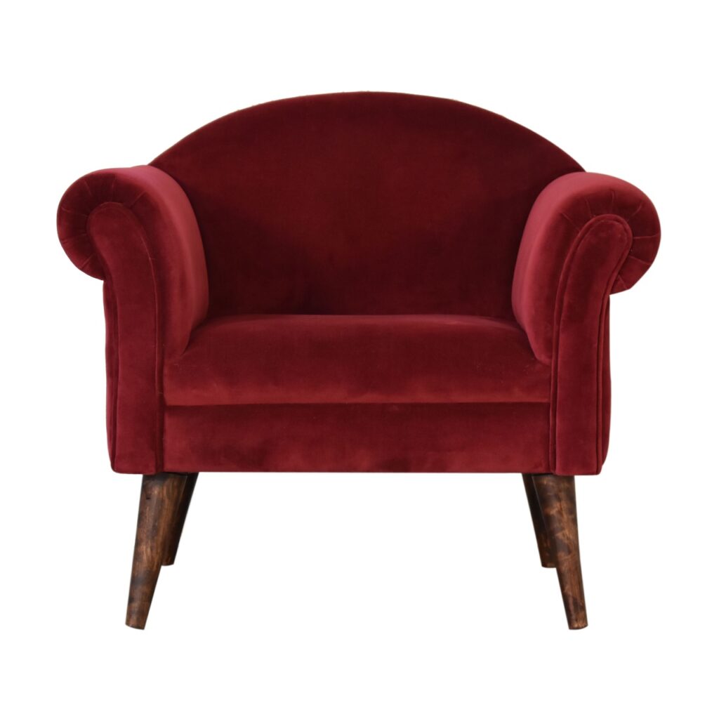 Wine Velvet Nordic Style Armchair - Image 2