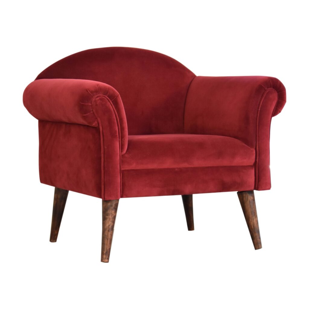 Wine Velvet Nordic Style Armchair - Image 4