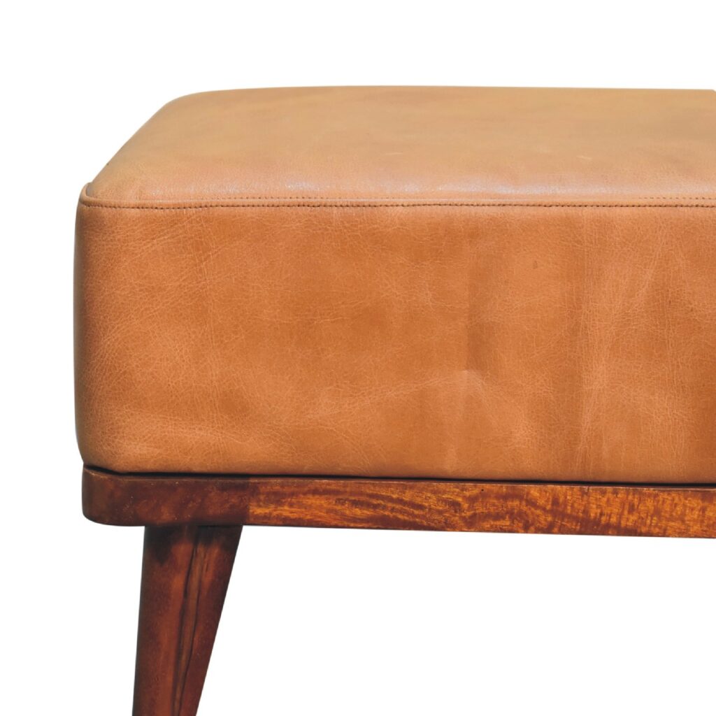 Tan Buffalo Leather Tan Footstool - Image 4