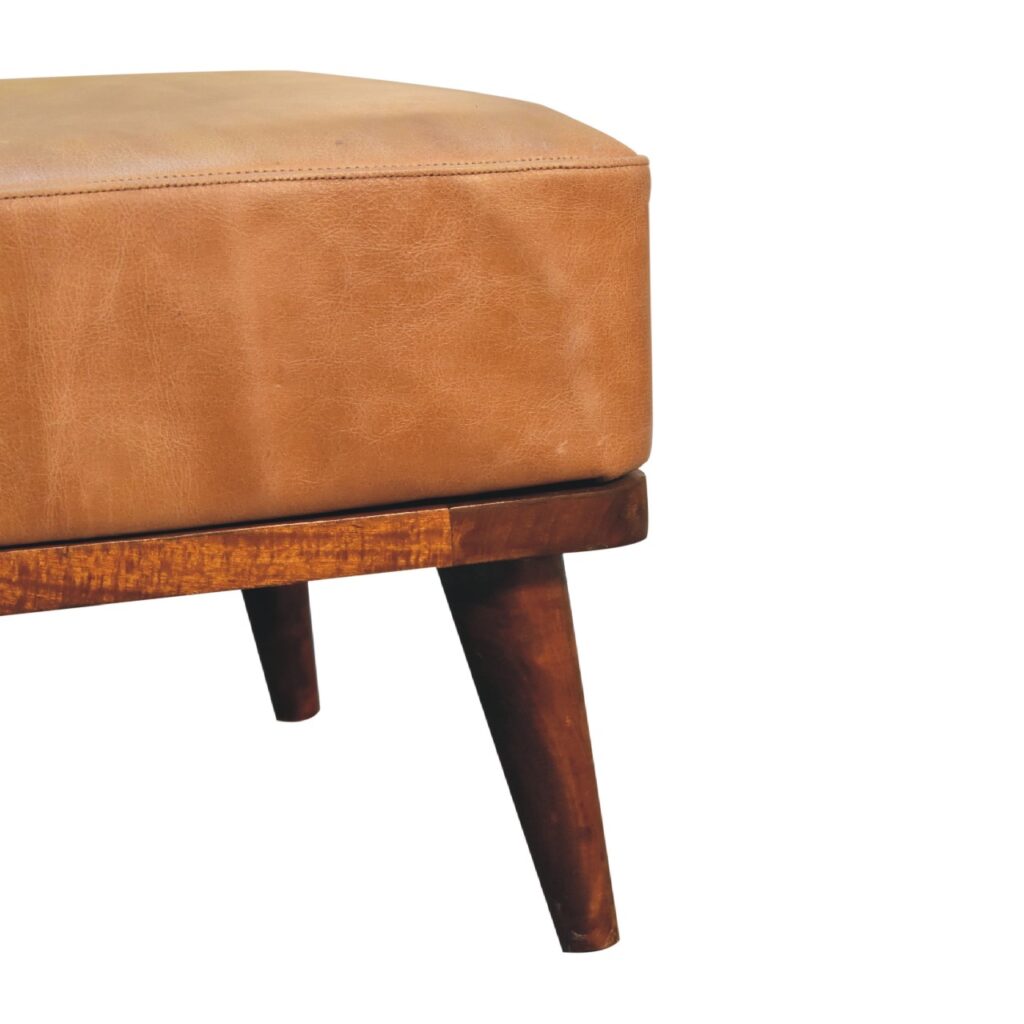 Tan Buffalo Leather Tan Footstool - Image 6