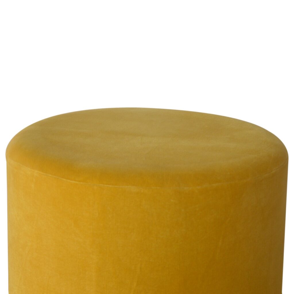 IN818 - Mustard Velvet Footstool with Gold Base - Image 3