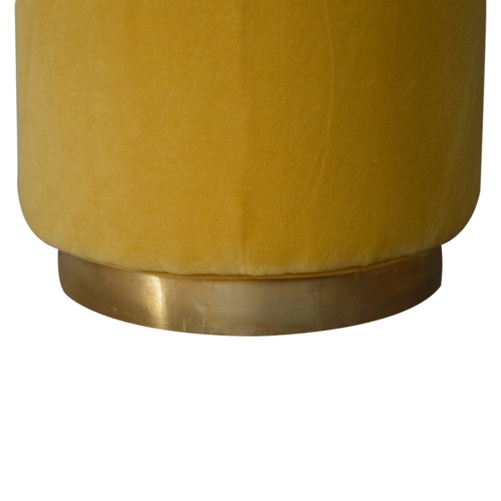 IN818 - Mustard Velvet Footstool with Gold Base - Image 6