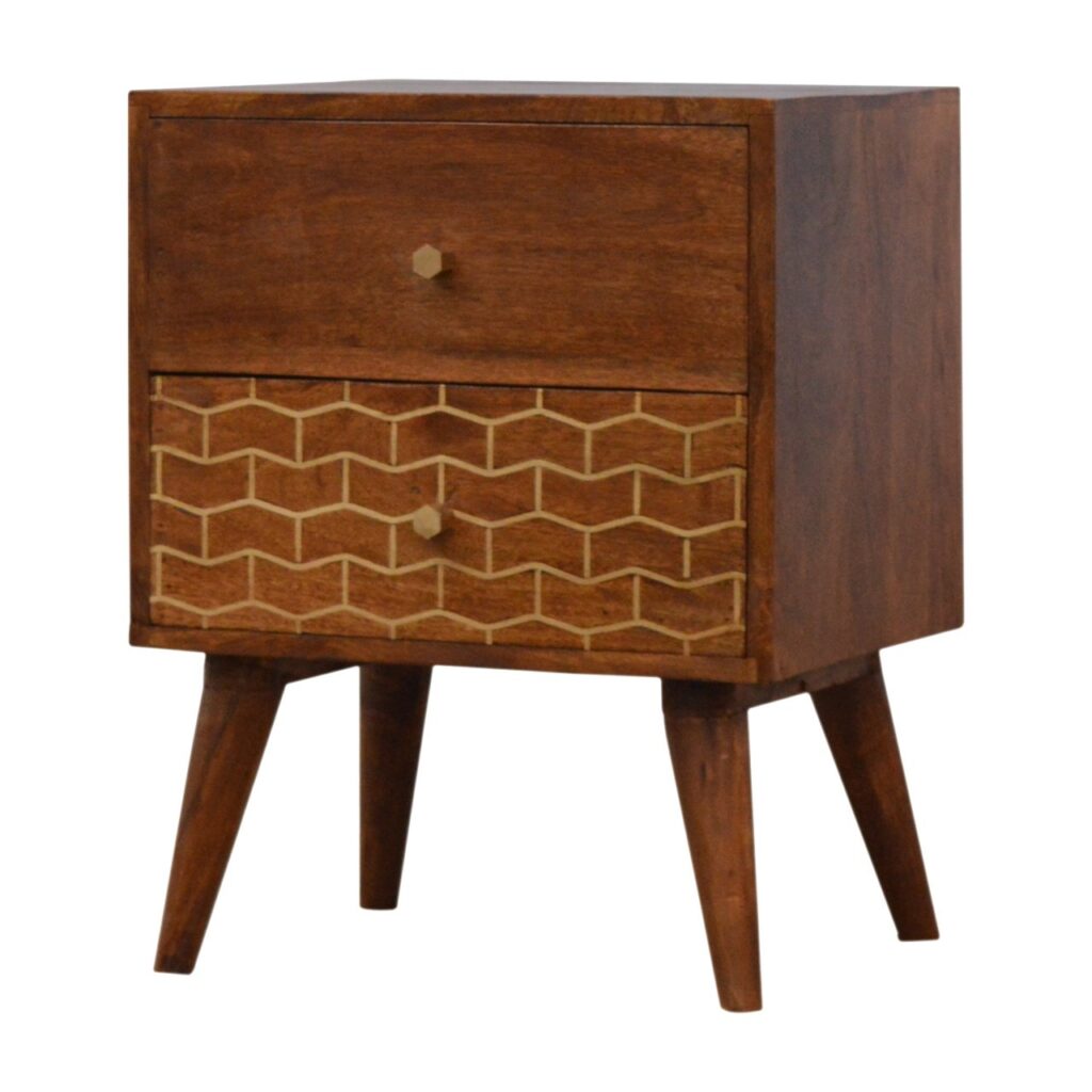 Gold Art Pattern 2 Drawer Bedside - Image 2