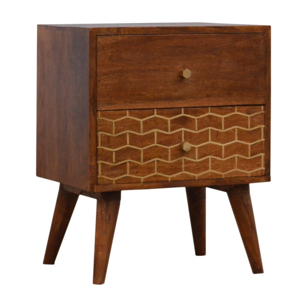 Gold Art Pattern 2 Drawer Bedside - Image 3