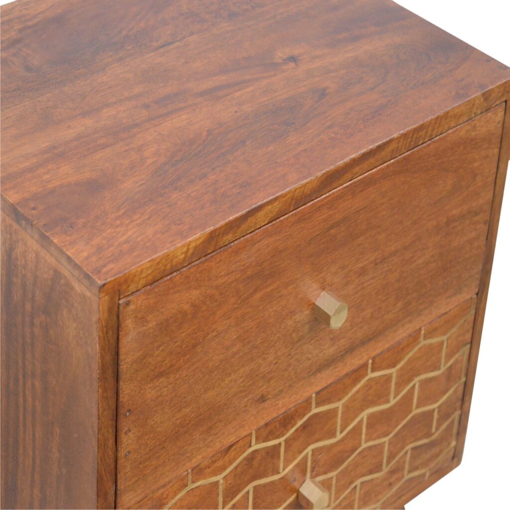 Gold Art Pattern 2 Drawer Bedside - Image 5