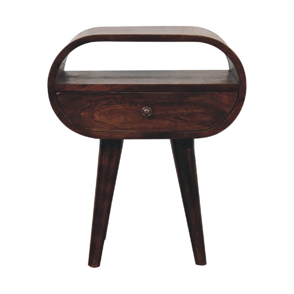 Light Walnut Circular Bedside with Open Slot - Image 2