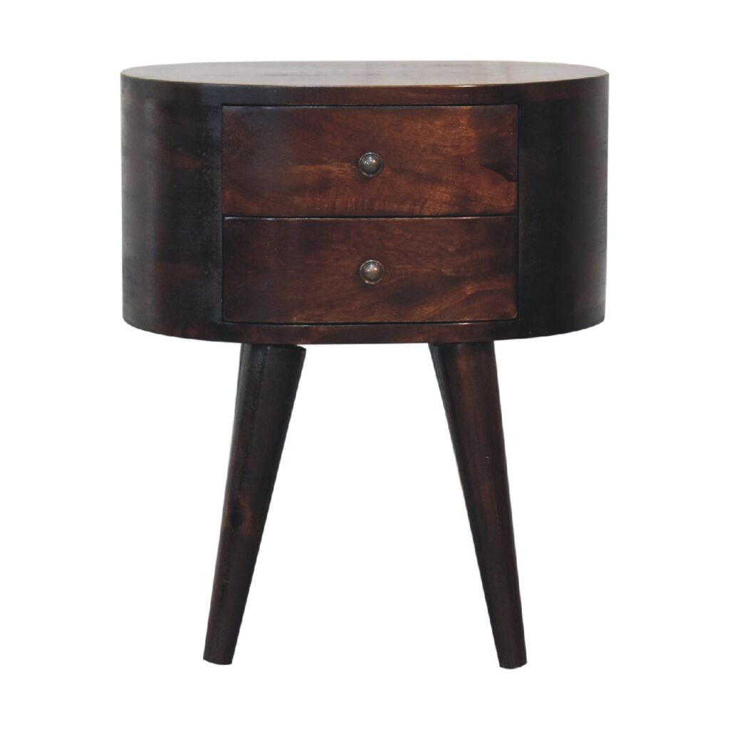 Light Walnut Rounded Bedside Table - Image 2