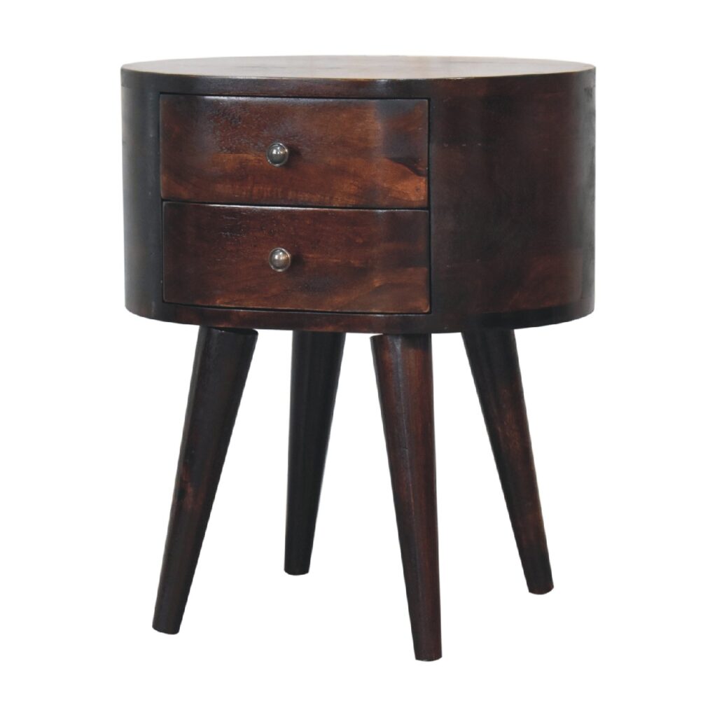 Light Walnut Rounded Bedside Table - Image 3