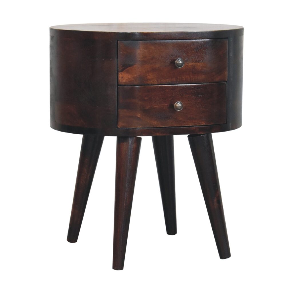 Light Walnut Rounded Bedside Table - Image 4