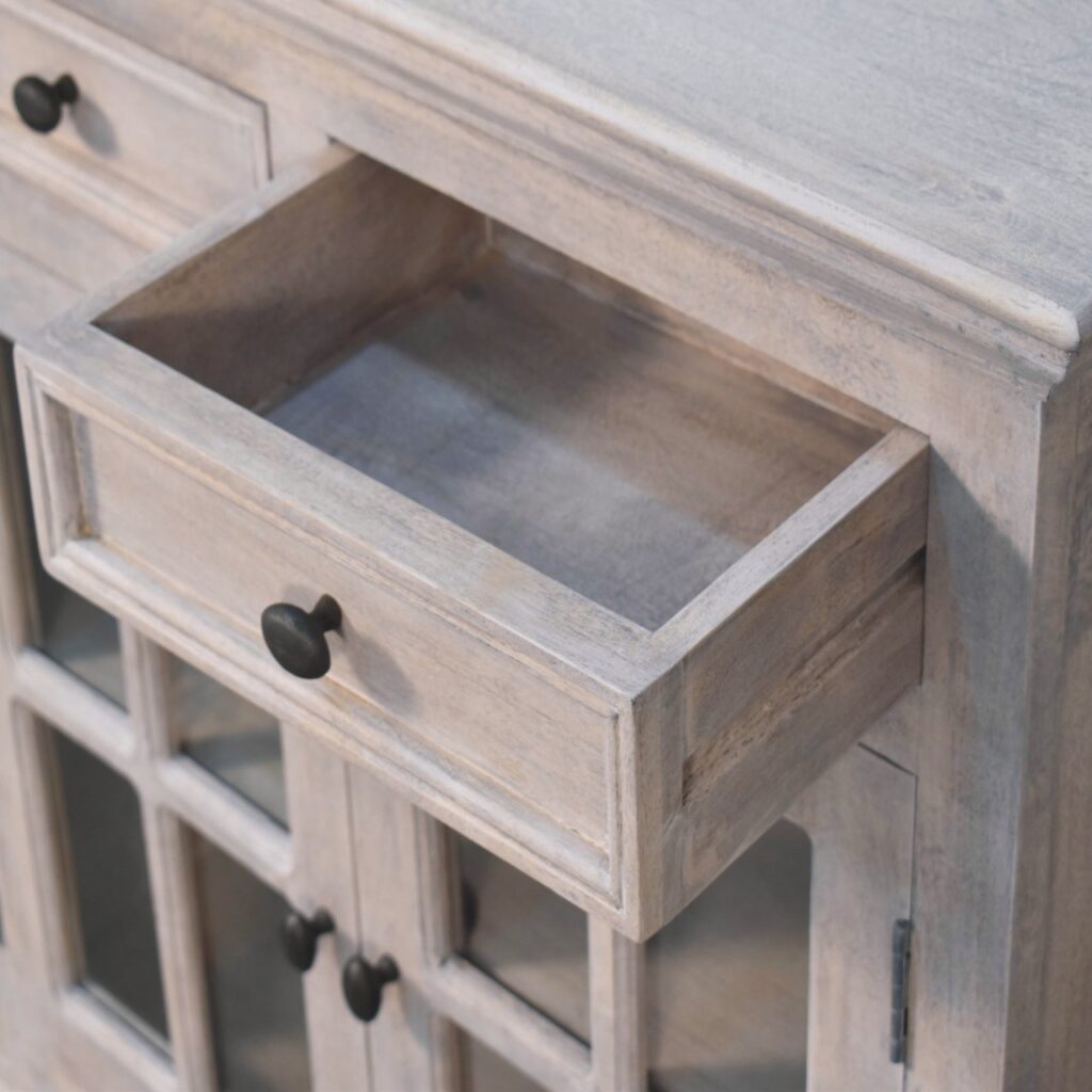 Stone Finish Cabinet with Glazed Doors - Image 7