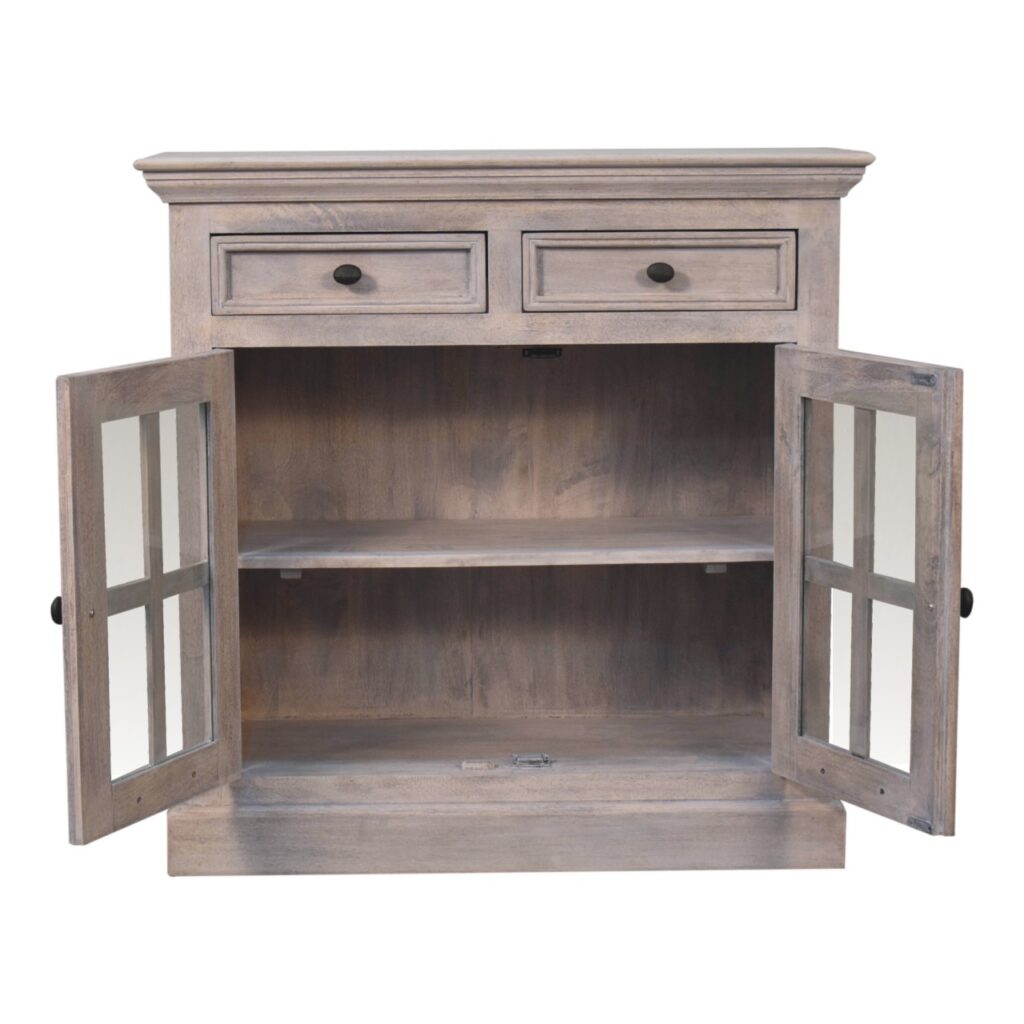 Stone Finish Cabinet with Glazed Doors - Image 9