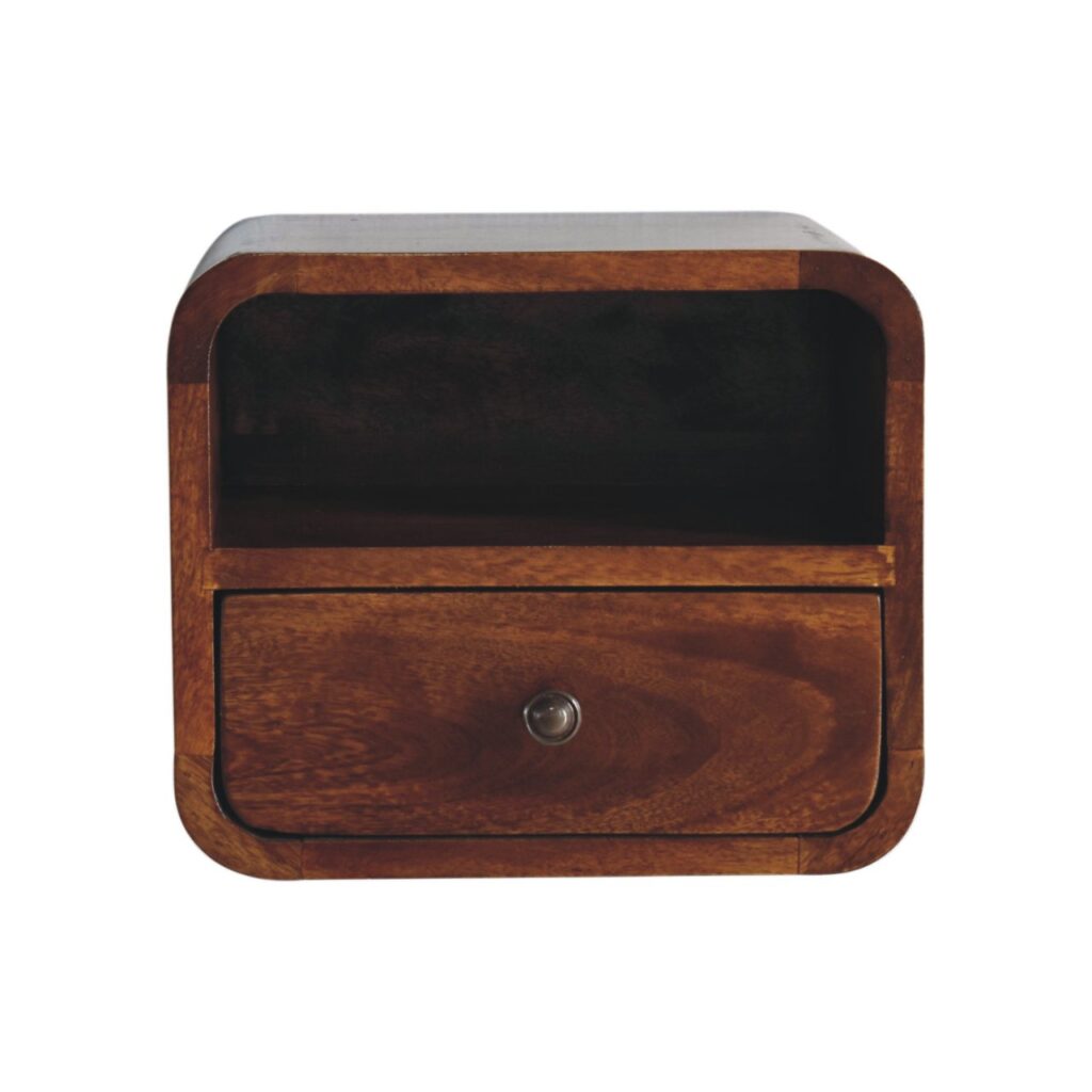 Extra Mini Wall Mounted Curved Chestnut Bedside with Open Slot - Image 2