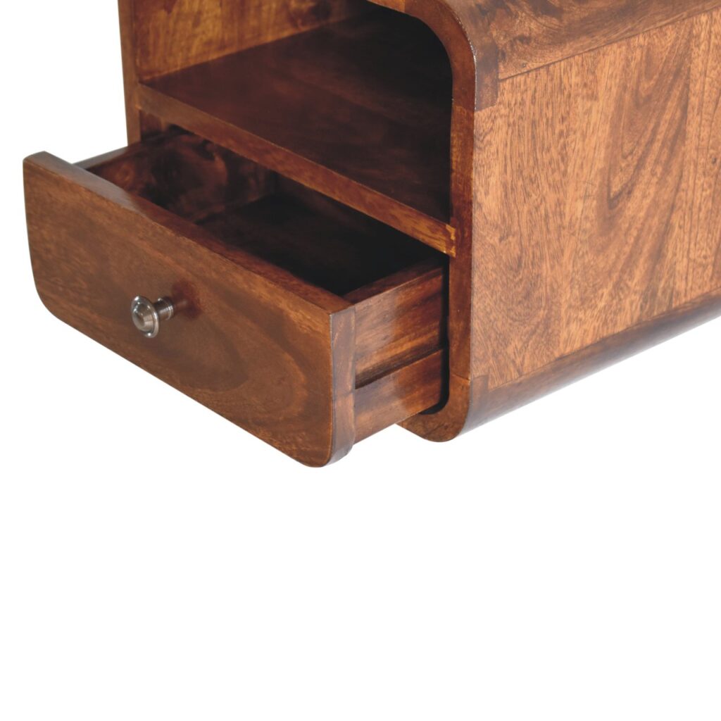 Extra Mini Wall Mounted Curved Chestnut Bedside with Open Slot - Image 6