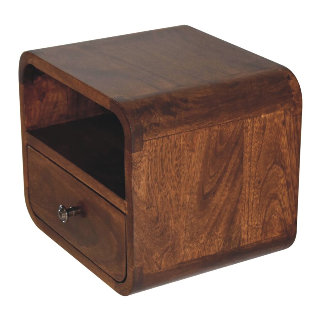 Extra Mini Wall Mounted Curved Chestnut Bedside with Open Slot - Image 8