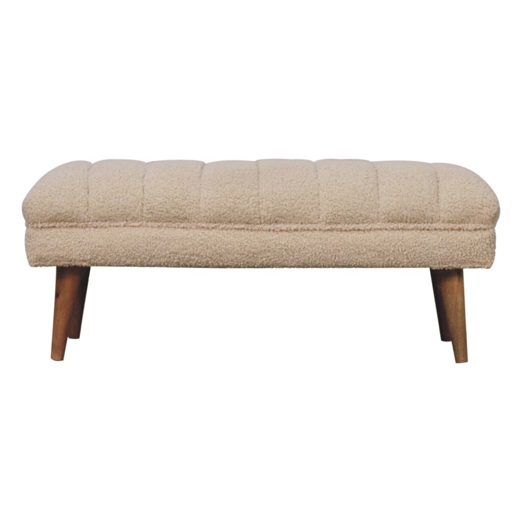 Cream Boucle Puffer Bench - Image 2