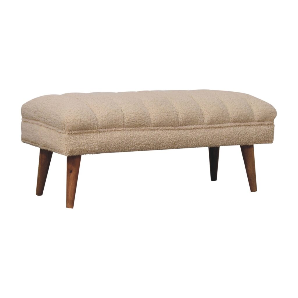 Cream Boucle Puffer Bench - Image 3