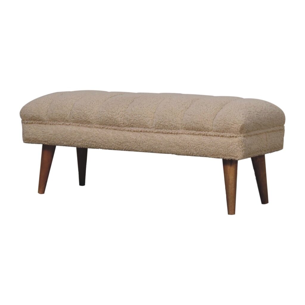 Cream Boucle Puffer Bench - Image 4