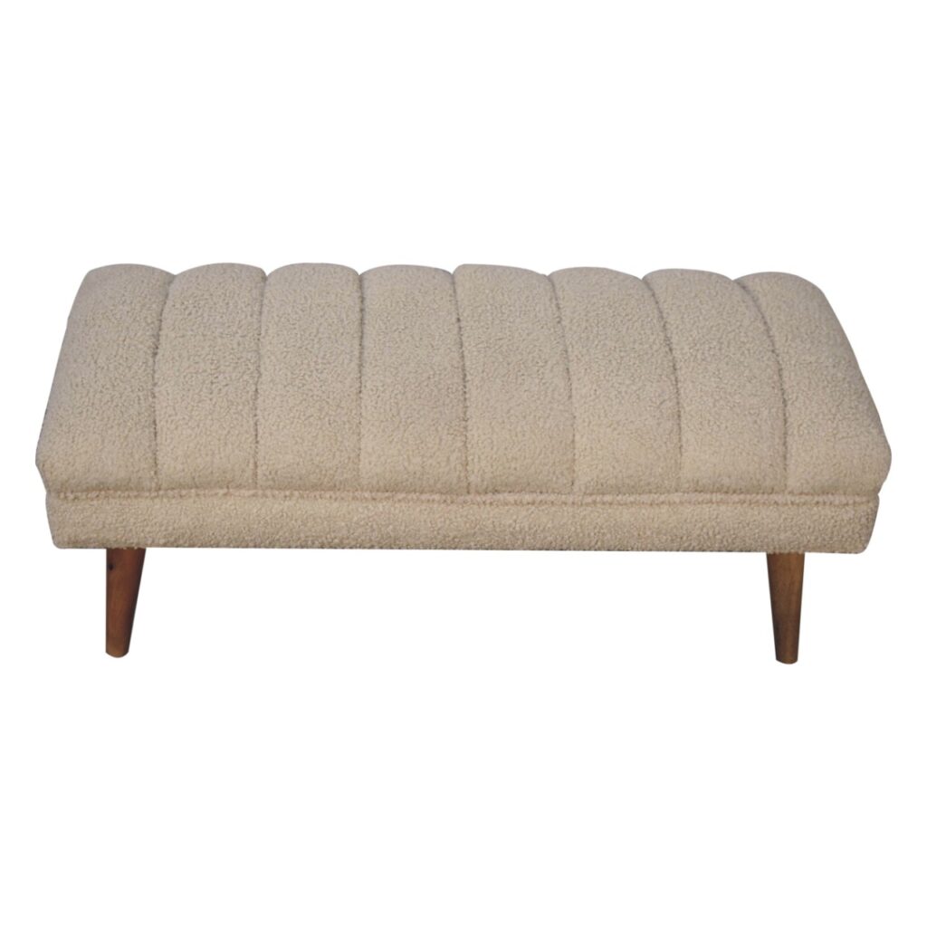 Cream Boucle Puffer Bench - Image 6