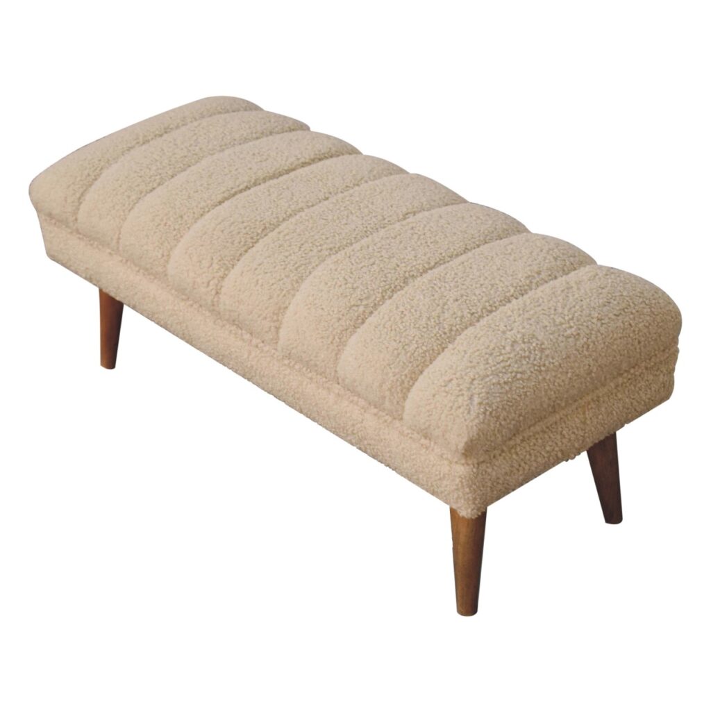 Cream Boucle Puffer Bench - Image 7