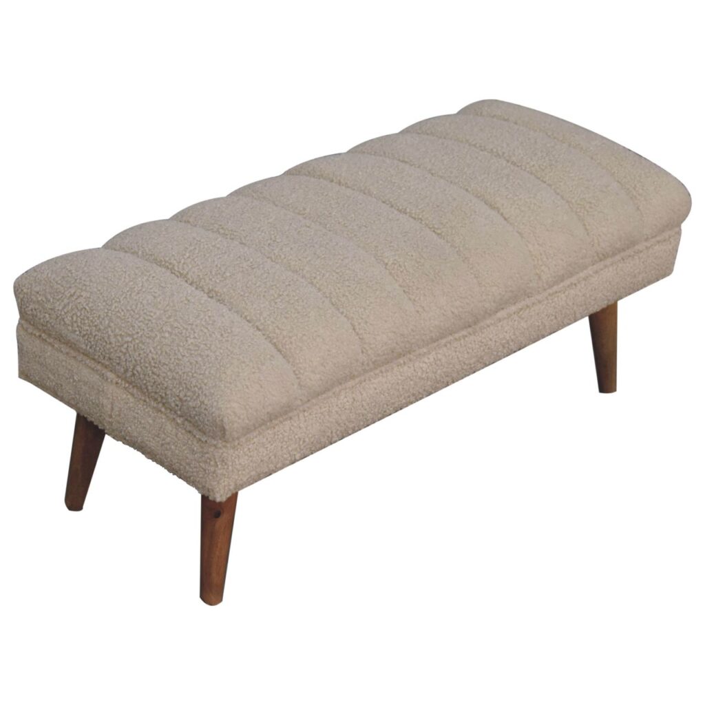 Cream Boucle Puffer Bench - Image 9