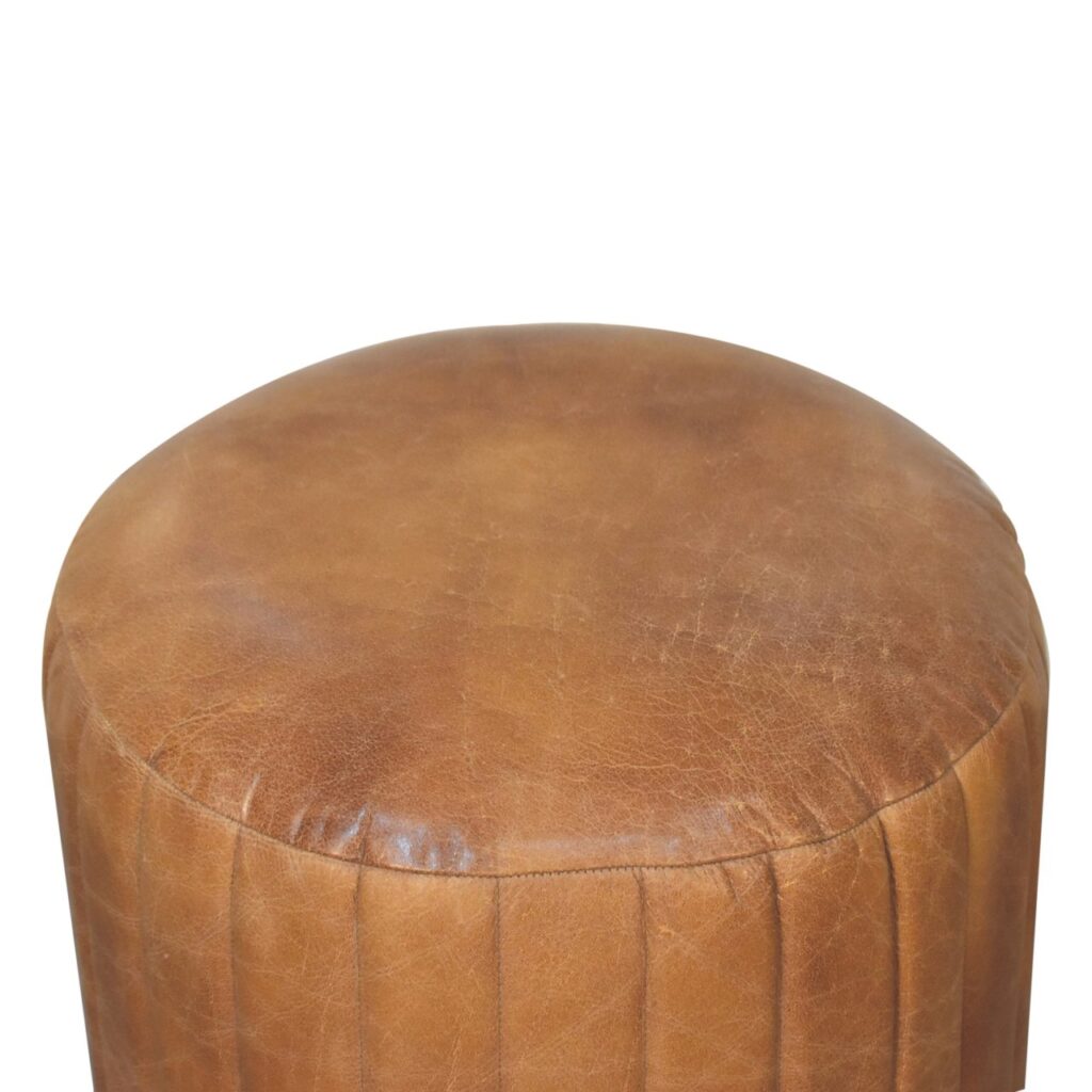 Buffalo Leather Boucle Footstool - Image 7