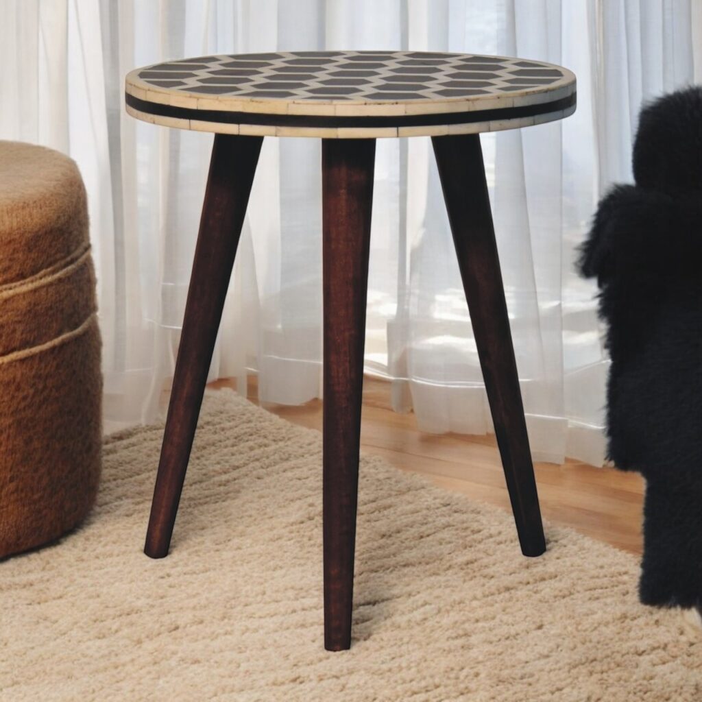 Bone Inlay Tripod Stool With Honey Caramel Finish - Image 9