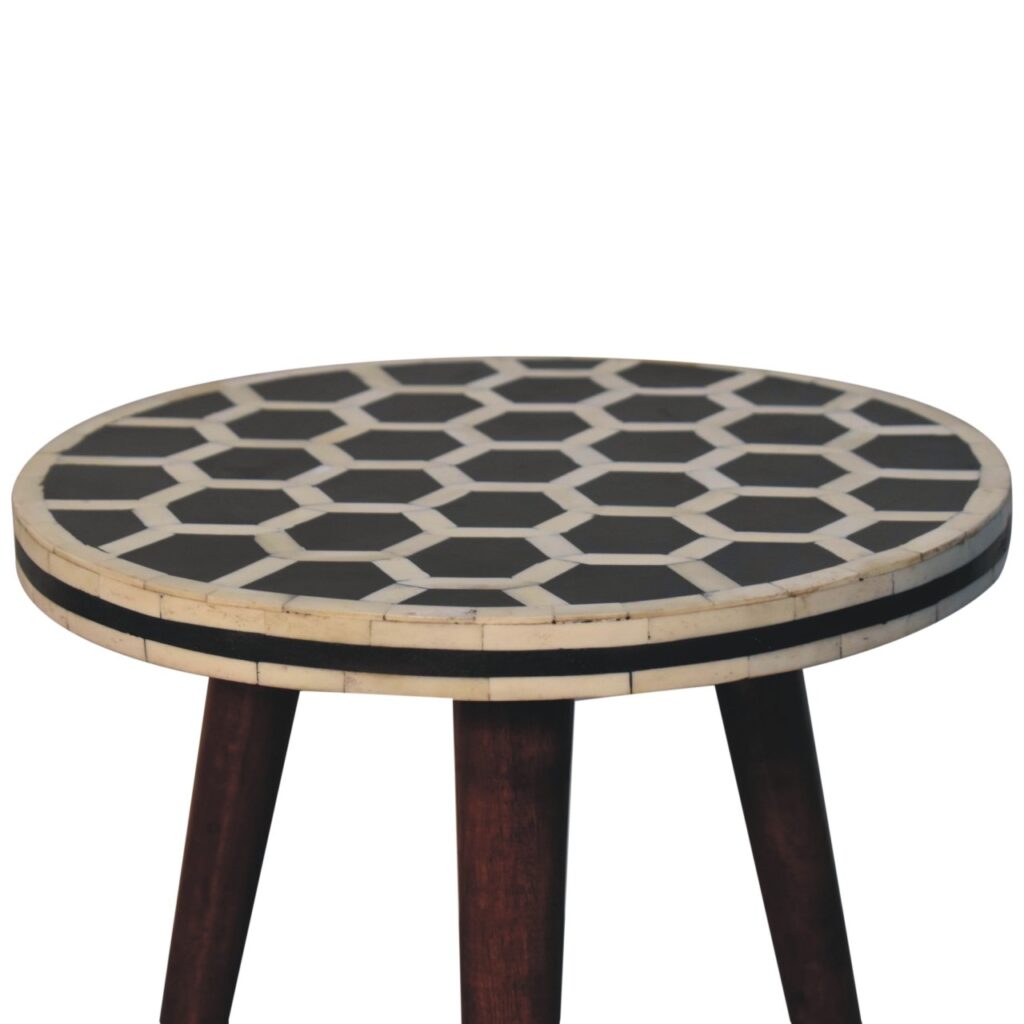 Bone Inlay Tripod Stool With Honey Caramel Finish - Image 2