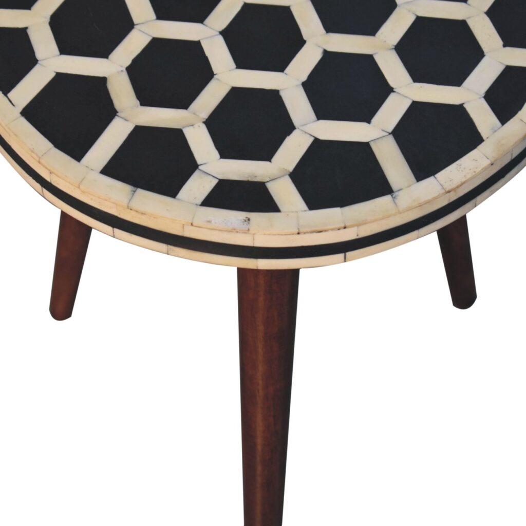 Bone Inlay Tripod Stool With Honey Caramel Finish - Image 3