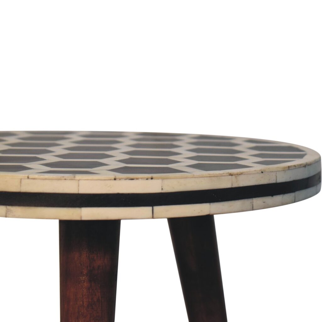 Bone Inlay Tripod Stool With Honey Caramel Finish - Image 4