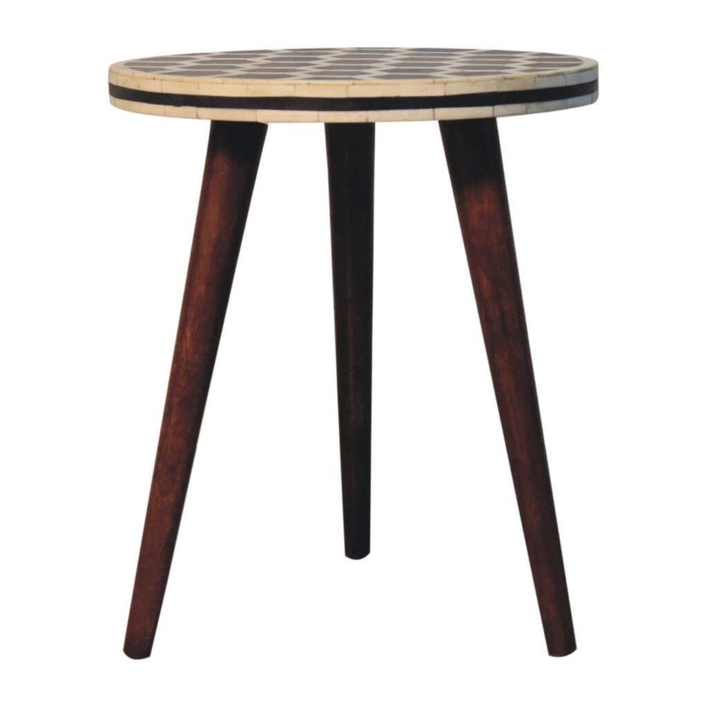 Bone Inlay Tripod Stool With Honey Caramel Finish - Image 7