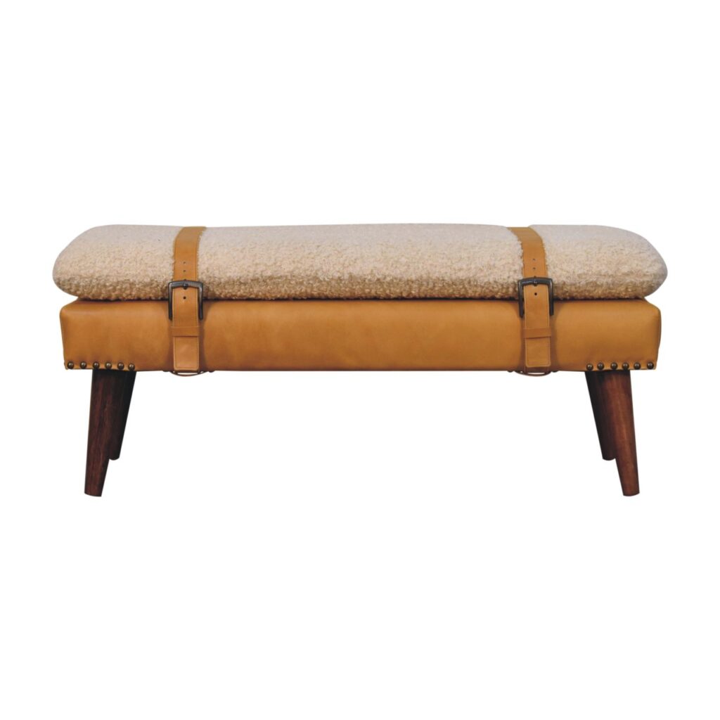 Boucle x Tan Leather Bench - Image 2