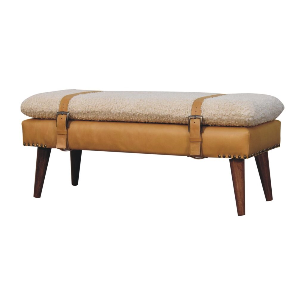 Boucle x Tan Leather Bench - Image 3