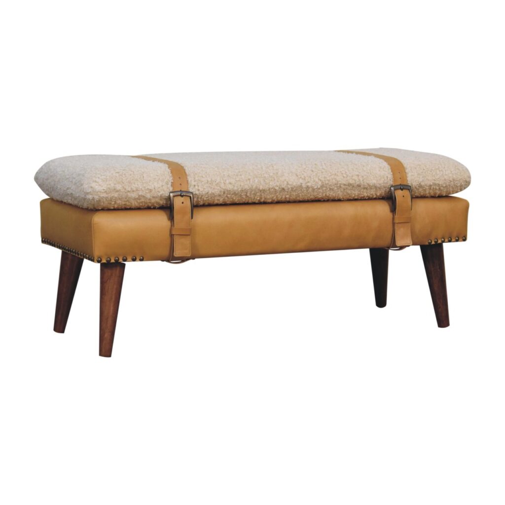 Boucle x Tan Leather Bench - Image 4