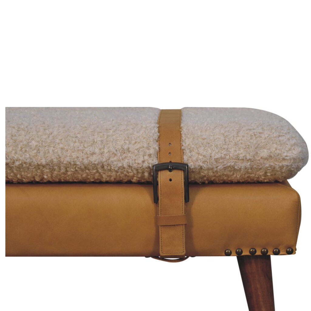 Boucle x Tan Leather Bench - Image 5