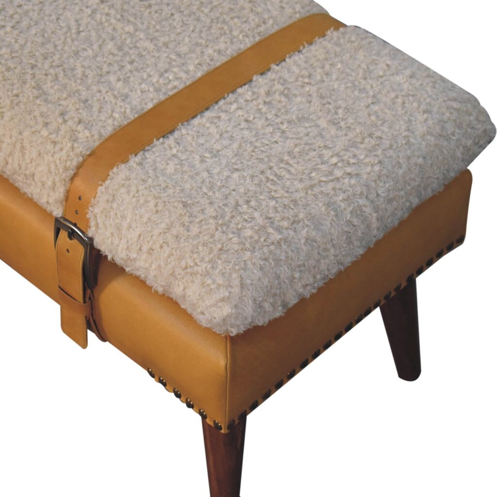 Boucle x Tan Leather Bench - Image 6