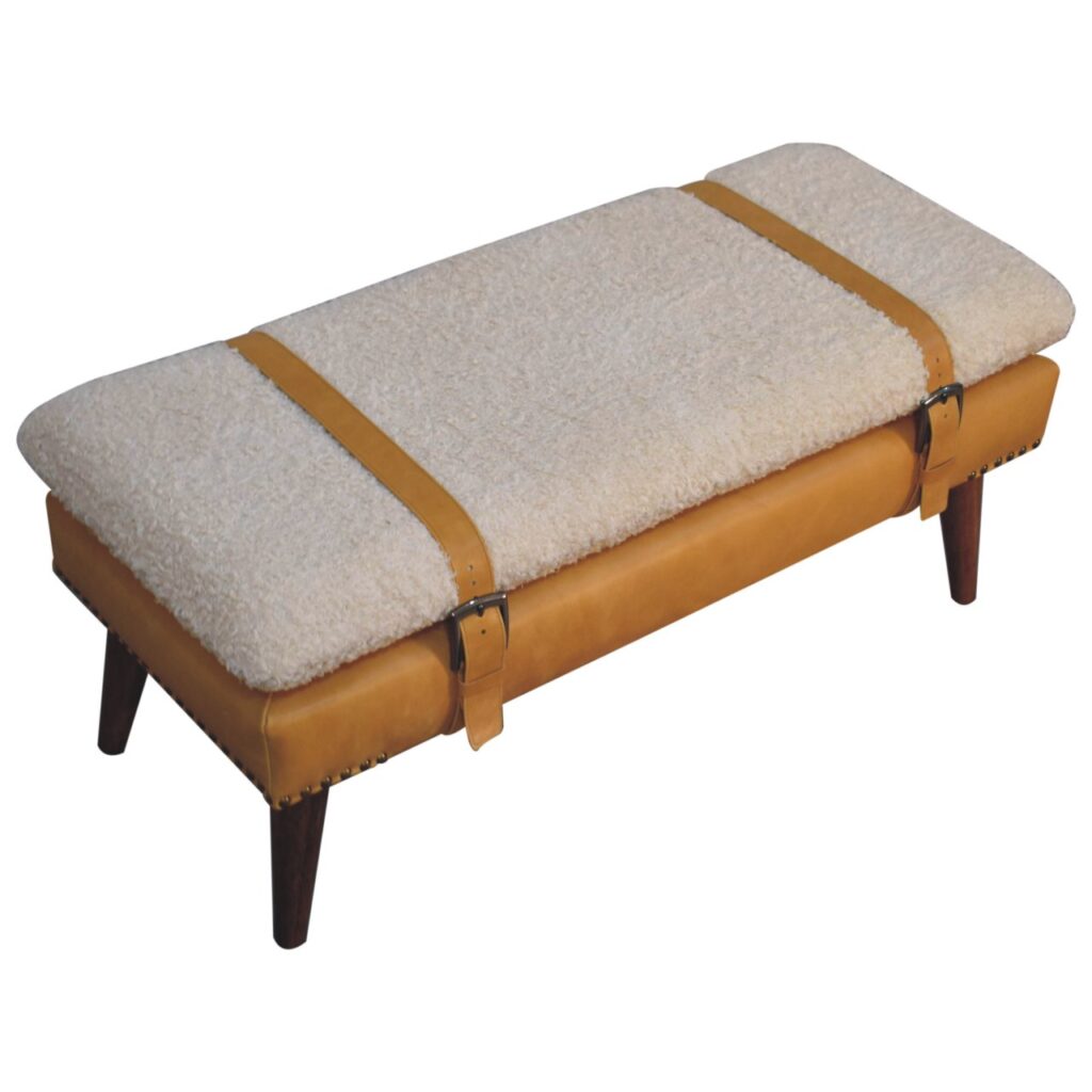 Boucle x Tan Leather Bench - Image 7