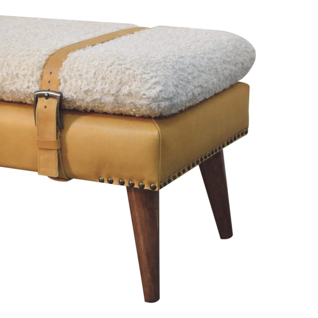 Boucle x Tan Leather Bench - Image 8